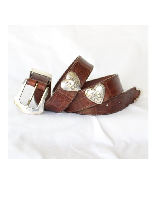 Brighton leather Silver Tone Medallion heart Concho Belt Cowgirl Southwest L - Picture 2 of 9